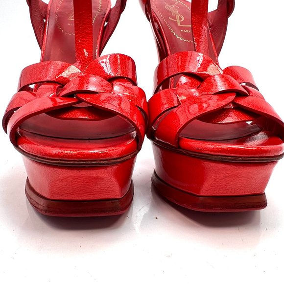 YSL Yves Saint Laurent Tribute Red Patent Sandals 37 - Picture 6 of 16